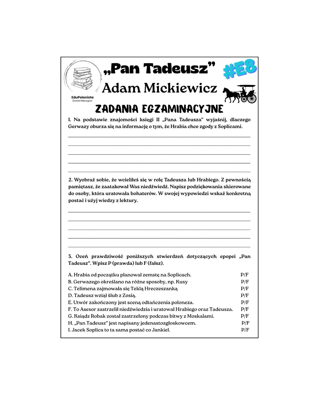 pan tadeusz. zadania egzaminacyjne. pan tadeusz. zadania egzaminacyjne.
